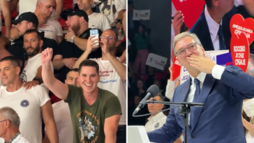 Vučić se obradovao sinu Danilu na tribinama na skupu u Kragujevcu